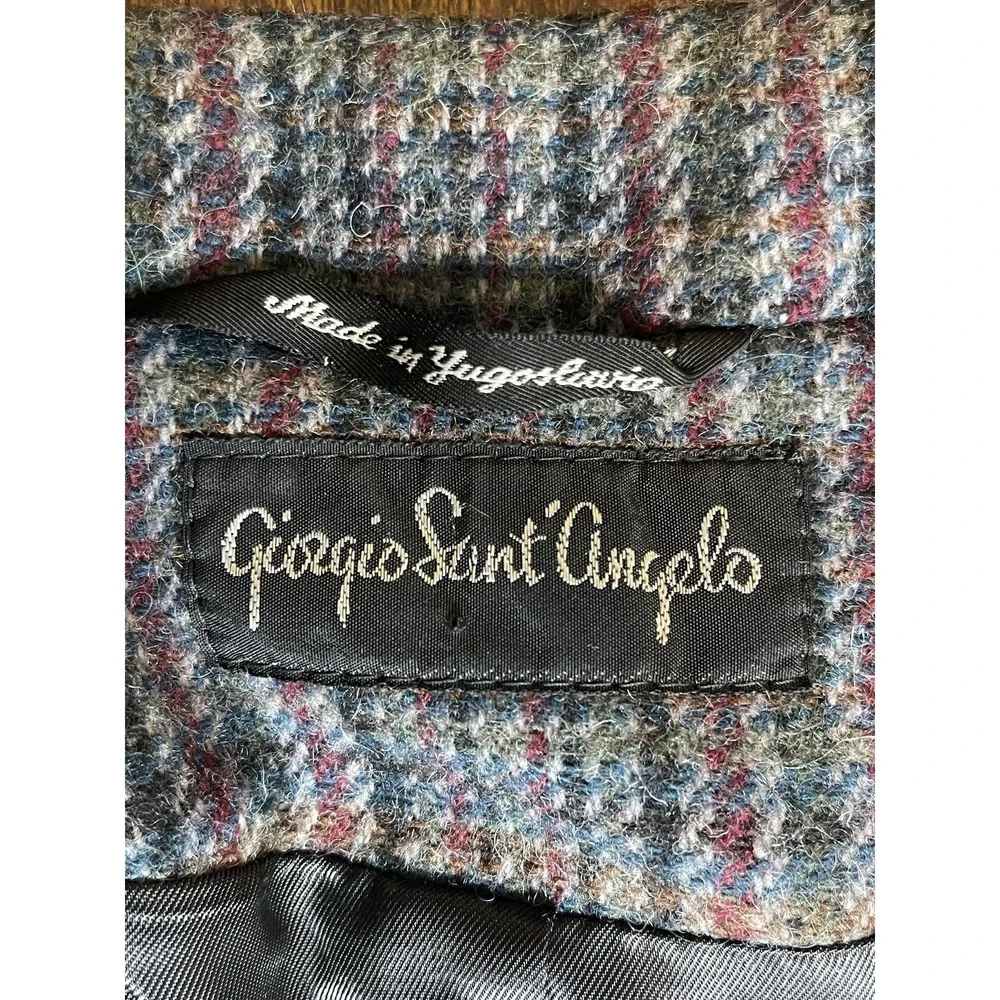 Vtg 80s Wool Academia Tweed Blazer Double breast Giorgio Sant'Angelo Sz 8 - Picture 2 of 7